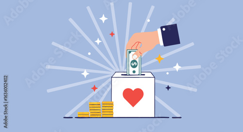 Hand Donating Money to Charity Box Illustration