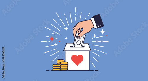 Charity Donation Box Giving Money Financial Aid Vector