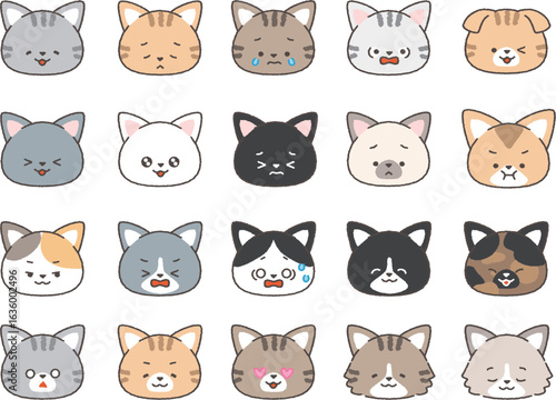 いろいろな柄・種類の猫アイコンセット