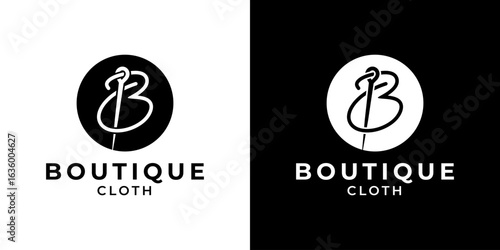 Letter B boutique stitch sewing needle luxury fashion clothing logo vector illustration template. Initial letter B sewing embroidery tailor textile  logo. Vector illustration.