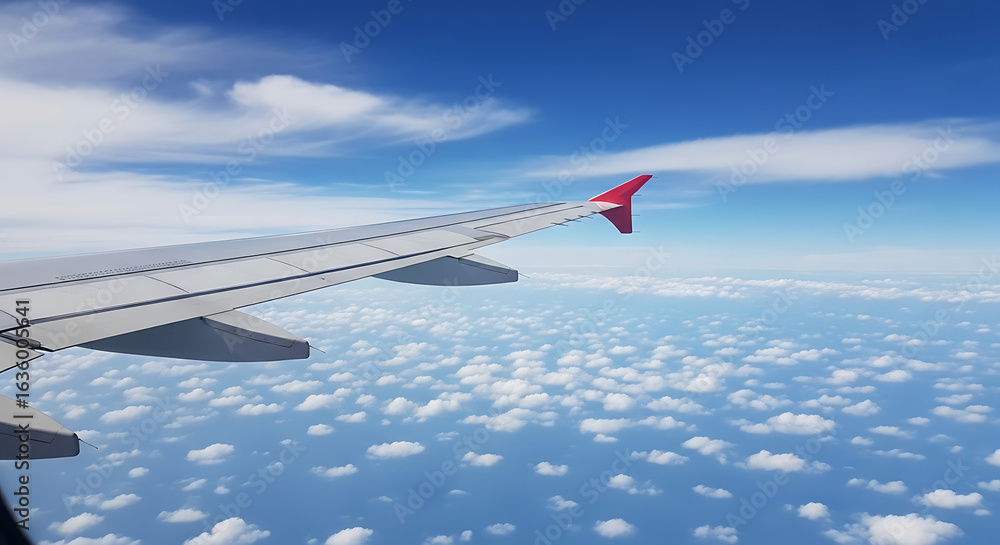 Fototapeta premium Airplane Wing and Winglet Above Fluffy Cumulus Clouds.
