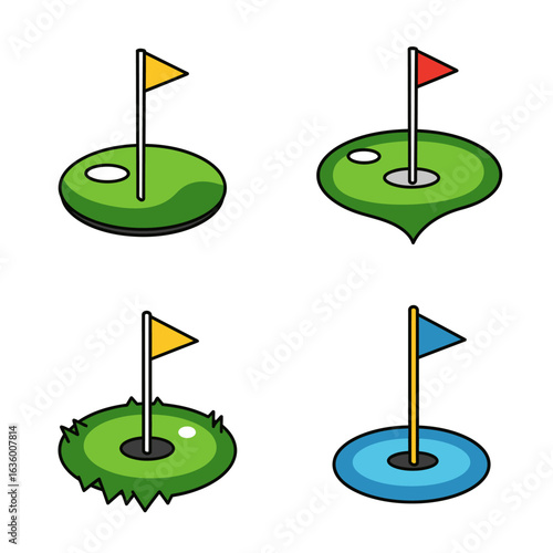 Four Different Golf Hole Illustrations