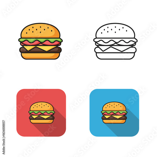 The image presents a visually appealing arrangement of four burger icons each with distinct characteristics