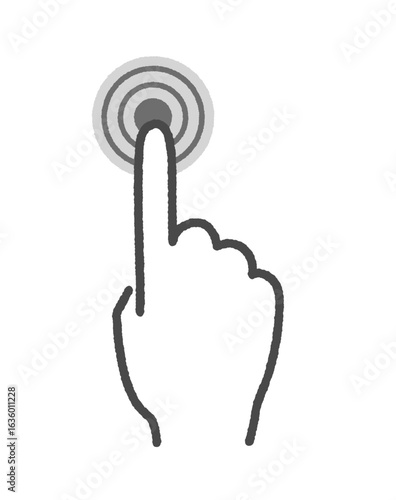 人差し指でボタンを長押しタッチする手の手書きアイコン - 強く押すジェスチャー・指紋認証のイメージ