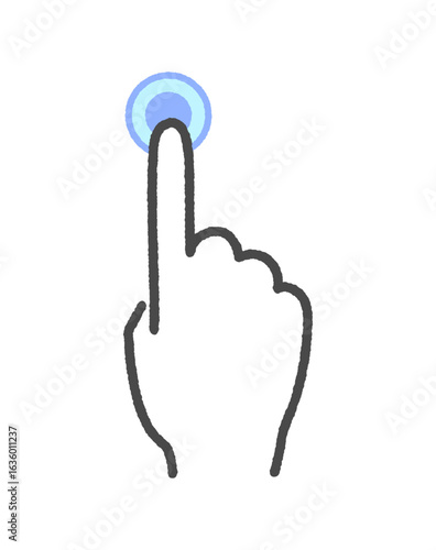 人差し指でボタンをタッチしている手の手書きアイコン -タップや長押しのジェスチャーのイラスト素材