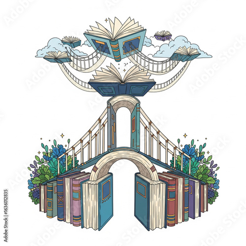 Magical Knowledge Bridge: A Creative Reading Illustration