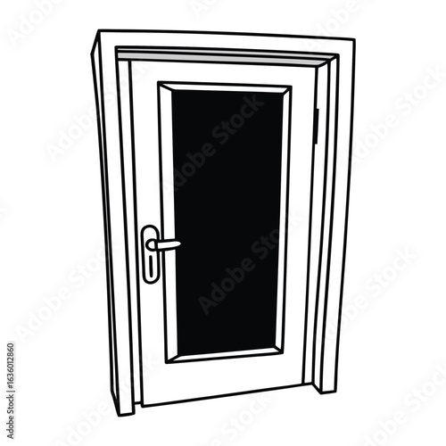 Black and white outline of a closed door with a handle, perfect for home, interior, or architectural design projects.