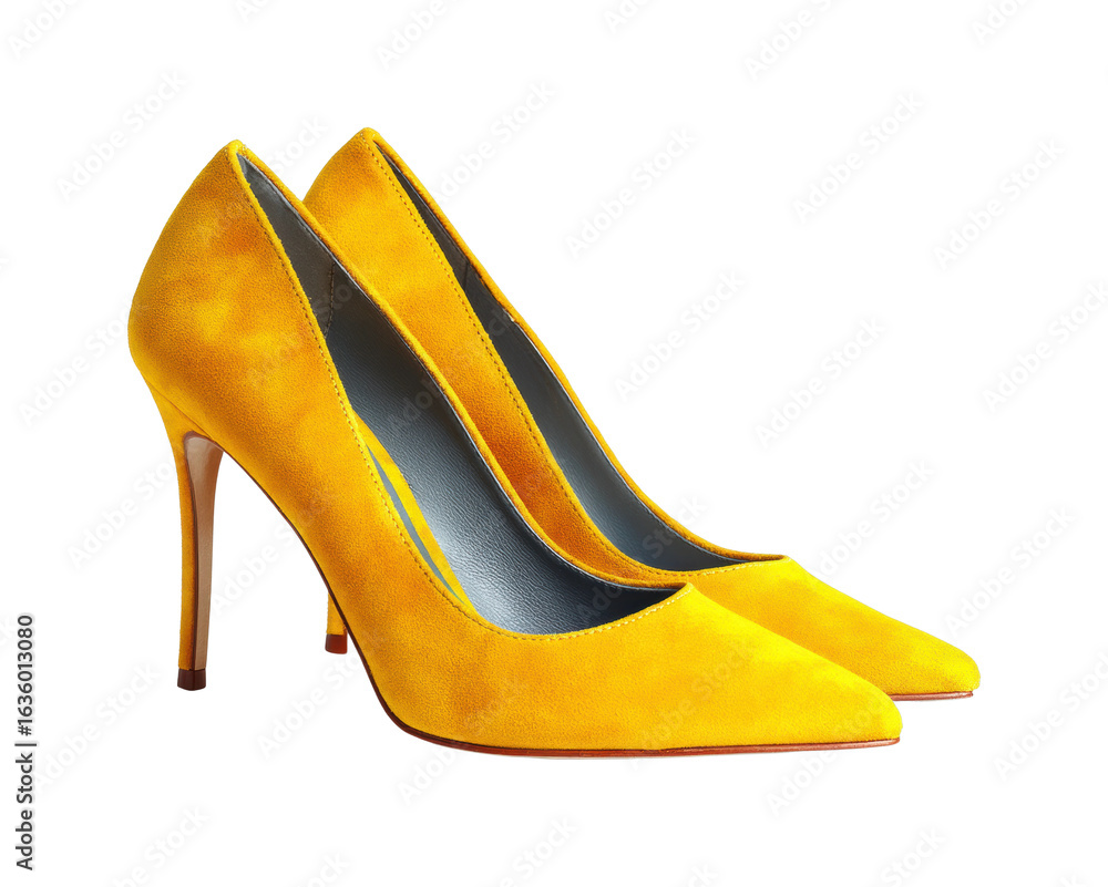 Fototapeta premium Elegant yellow high heels for women fashion boutique product style isolated on transparent background, png