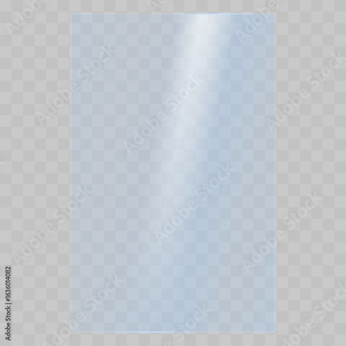 Realistic light reflection on a transparent glass with blue tint. The texture of rectangle glass with blue tint with glare from sunlight.	