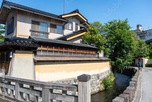 Traditional street with canal in Nagamachi District, Kanazawa, Japan