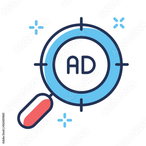Sleek linear icon of target ads and results tracking