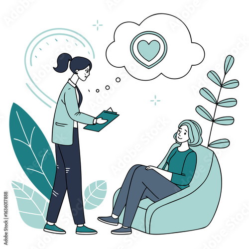 Therapist and patient discussing mental health and emotional well being in a calm setting