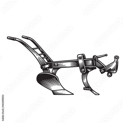 Vintage engraved illustration of a farm plow for agriculture and farming purposes