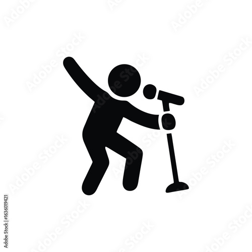 Energetic Singer Performing on Stage with Microphone Isolated Vector Illustration Black Silhouette Style Icon Music Entertainment Performance