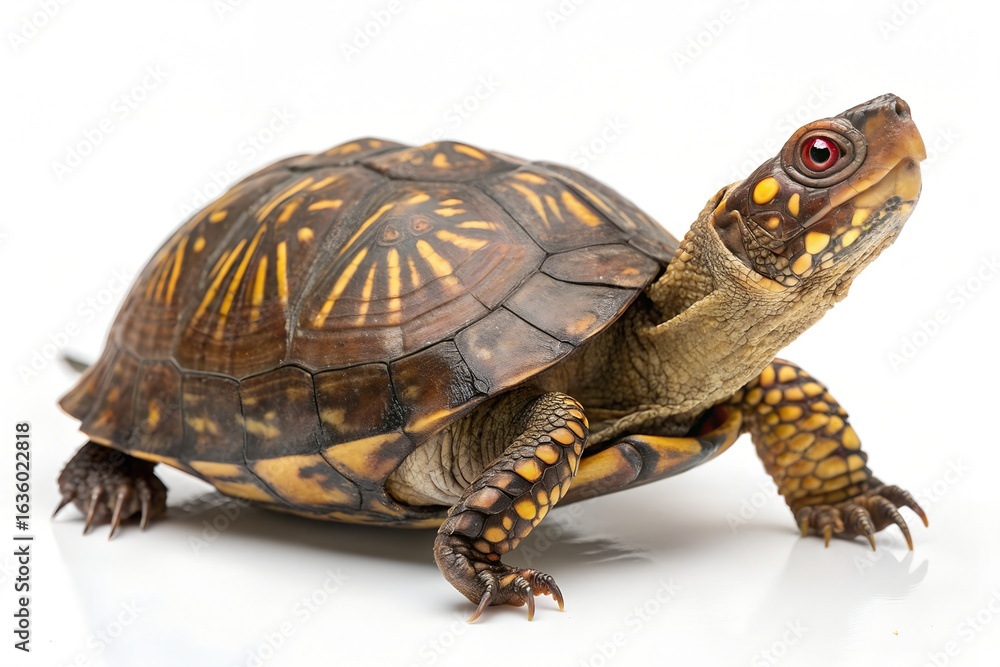 Fototapeta premium Eastern Box Turtle on a White Background, Close-up of Shell