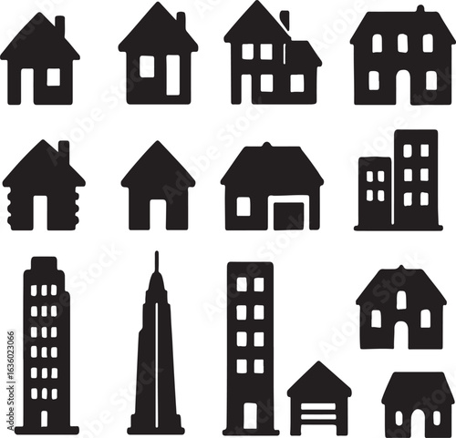 Real estate and residential buildings vector icons set