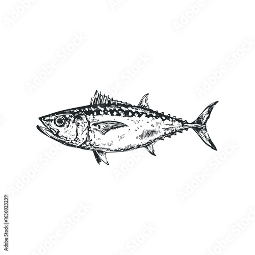 Sketch of a Mackerel Fish on a White Background. Hand drawn vector illustration.