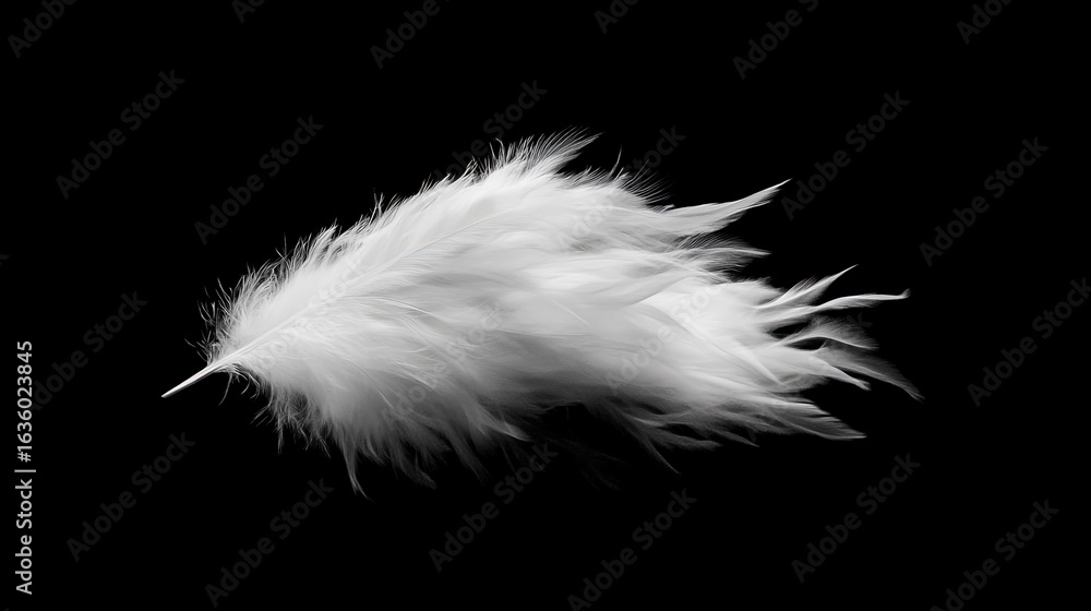 Obraz premium A dreamy, ethereal puff of white smoke floats effortlessly against a solid black canvas. The soft, fluffy texture and wispy, feather-like edges create a serene yet dynamic visual