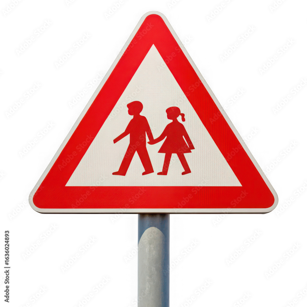 Pedestrian crossing warning sign with children isolated on transparent background Pedestrian crossing warning sign with children isolated on transparent background