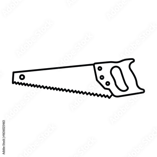 Hand saw tool isolated on white background for carpentry, woodworking, construction, and repair work in workshop, vector line art illustration icon design