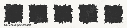 Rough edge charcoal style brush stroke square. Vector mixed media layer set for scrapbook or collages. Grunge urban editorial or creative backdrop. Distressed overlays.