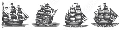 Vintage Hand-Drawn Ship Illustration, Classic Sailing Engraved Vector for Nautical and T-Shirt Design