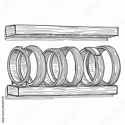 Outline illustration of fitness wristbands neatly arranged on shelf  