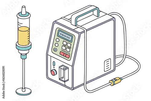 Medical Equipment for Intravenous Therapy with Infusion Pump and Solution Stand for Patient Treatment