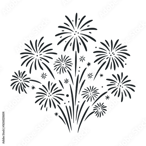 Black firework burst pattern on white background. Vector illustration