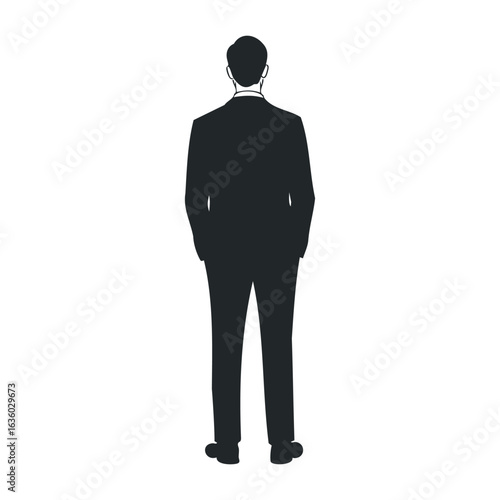 Silhouette of a caucasian male adult in suit standing with hands in pockets. Vector illustration