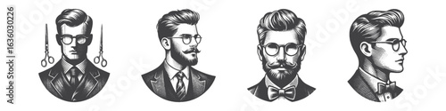Vintage Hand-Drawn Man Tailor Face with Sunglasses Illustration, Stylish Artisan Engraved Vector for Fashion and T-Shirt Design