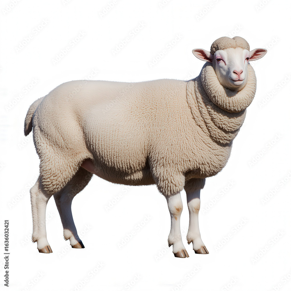 Fototapeta premium Majestic Ram: A regal ram stands proudly, its thick fleece suggesting abundance, the very picture of rural life.