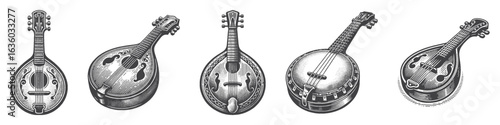 Vintage Hand-Drawn Mandolin Illustration, String Instrument Engraved Vector for Music and T-Shirt Design