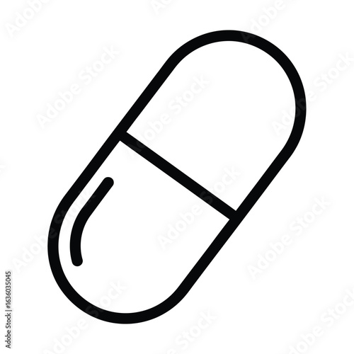 Illustration of a white capsule isolated on white background, representing medicine, health, and pharmaceutical concepts for use in medical and healthcare designs