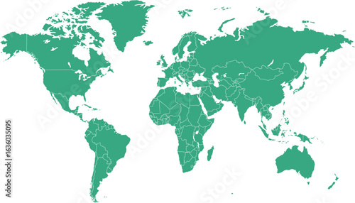 World map. Green modern vector map. Silhouette map.	
