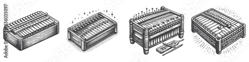 Vintage Hand-Drawn Gamelan Illustration, Traditional Percussion Engraved Vector for Cultural and T-Shirt Design