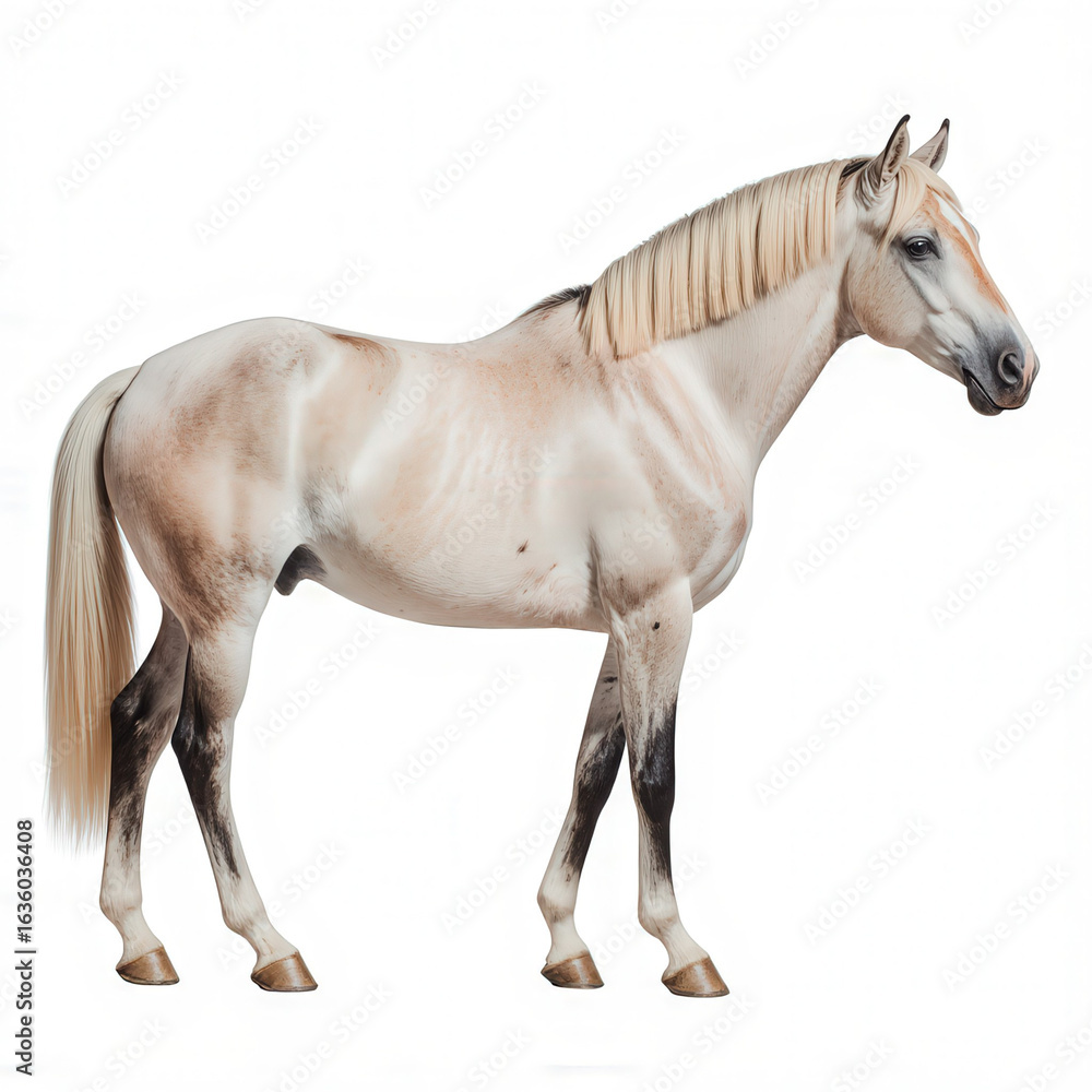 Obraz premium Majestic horse: A stunning horse stands gracefully, showcasing its powerful physique and elegant form. Its coat shines, highlighting the beauty of the animal.