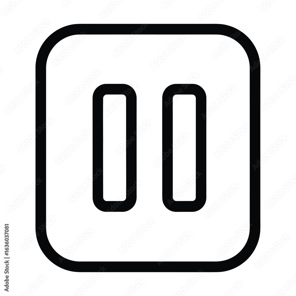 Pause button icon in black outline on white background for media player, representing stop, control, and break in music, video, or audio playback isolated on white background Pause button icon in black outline on white background for media player, representing stop, control, and break in music, video, or audio playback isolated on white background