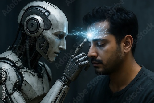 A robot transfering its memorey in human showing Ai new era 