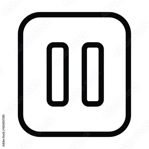 Pause button icon in black outline on white background for media player, representing stop, control, and break in music, video, or audio playback isolated on white background