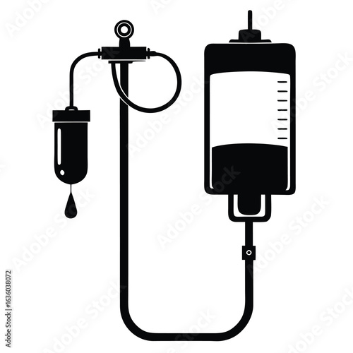 Intravenous Therapy Illustration Medical Treatment Depiction and Equipment Showing Infusion Drip Chamber IV Bag Tubing
