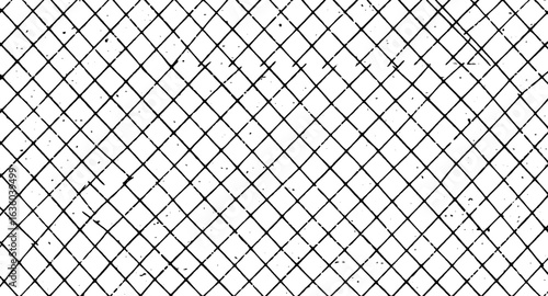 A striking black and white abstract background features a dense grid pattern of intersecting diagonal lines creating a geometric mesh with a grunge textured effect and subtle vintage feel