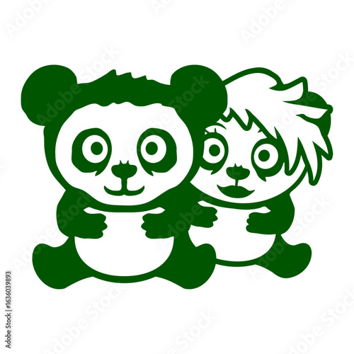 2 Panda Bears Couple Love Two Cool Hair Woman Man