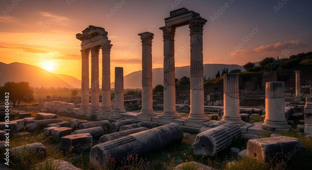Fototapeta premium Ancient Ruins at Sunset A Glimpse into History