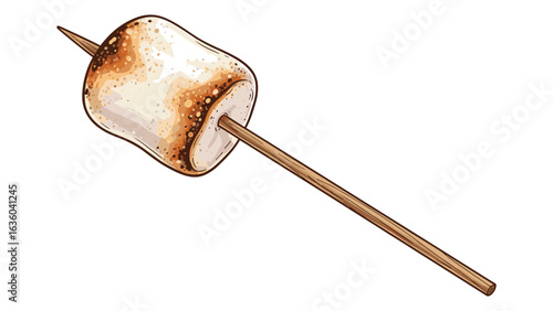 Toasted Marshmallow on a Stick Illustration for Summer Campfire Treats and Dessert Designs