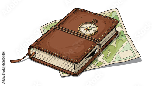 Travel Journal with Compass and Map Illustration for Adventure and Exploration Content