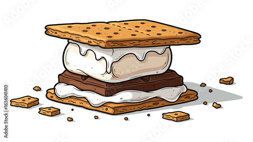 Delicious S'more Illustration with Graham Crackers Chocolate and Marshmallow Treat Delight