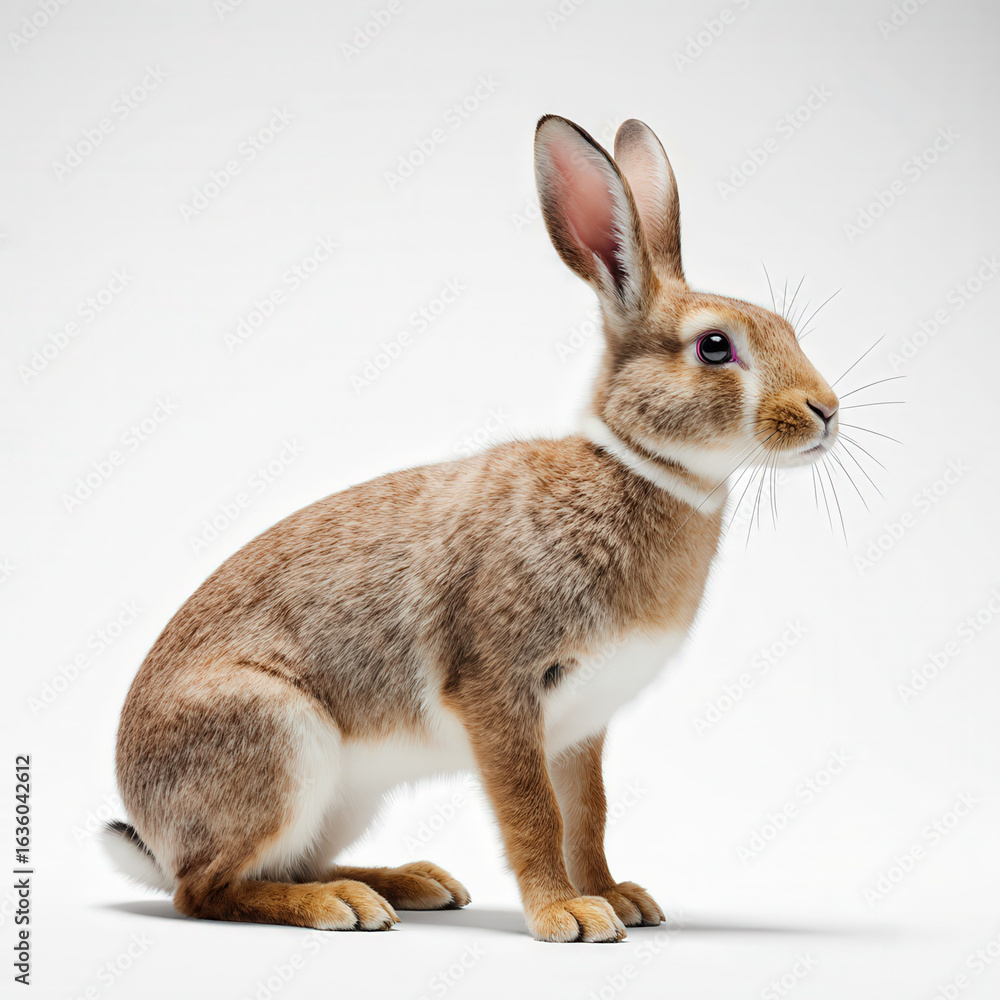 Obraz premium Rabbit in Profile: Capturing the serene beauty of a single rabbit, this image offers a clear profile view, showcasing its soft fur and delicate features.