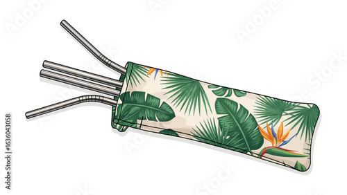 Reusable stainless steel straws in a tropical floral print pouch for eco conscious creatives
