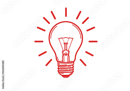 Illustration of a Red Lightbulb with Radiating Rays